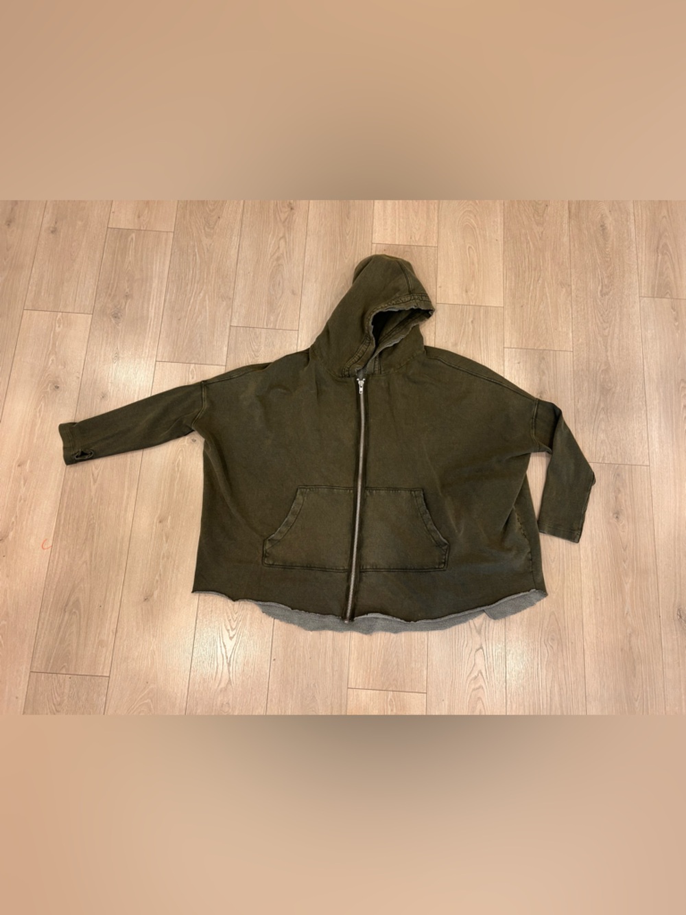 Free people Olive Green oversized Hooded Zip-Up Sweatshirt Large